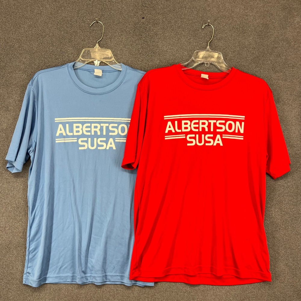 2x Albertson Susa Mens T Shirt Red Blue‎ Sport Tek Short Sleeve Crew Neck L